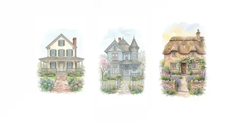 Watercolor Ink House Portrait Sketches generated by gemini-image
