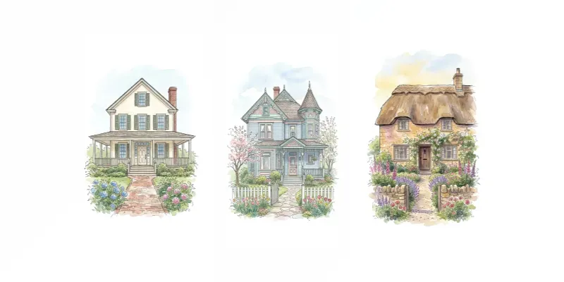Watercolor Ink House Portrait Sketches