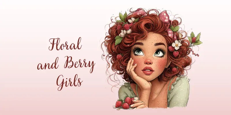 Floral And Berry Girls Clipart generated by undefined
