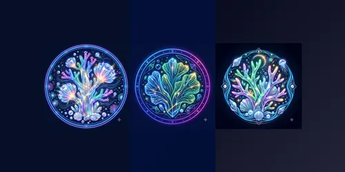 Neon Crystal Coral Emblems generated by gemini-image