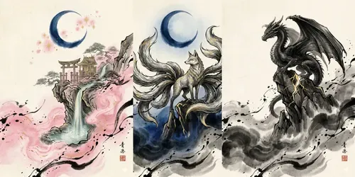 Ink Scroll Fantasy Illustrations generated by gemini-image