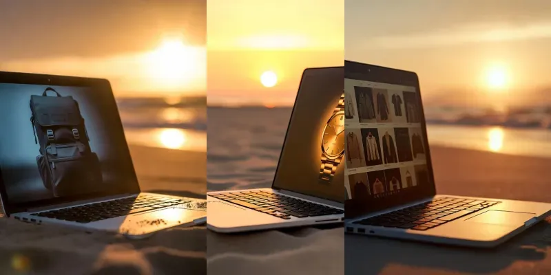 Sunset Beach Laptop Product Mockups generated by undefined