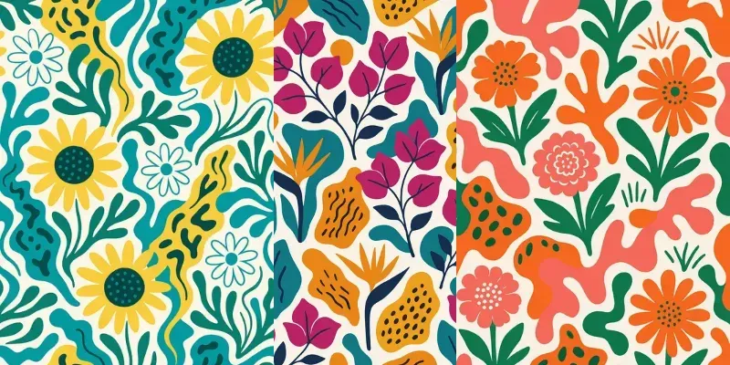 Vibrant Summer Blooms Seamless Patterns generated by undefined