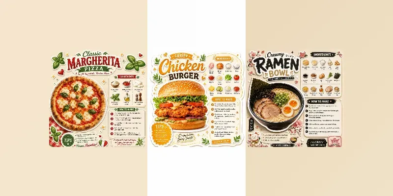 Sticker Style Food Recipe Posters generated by undefined