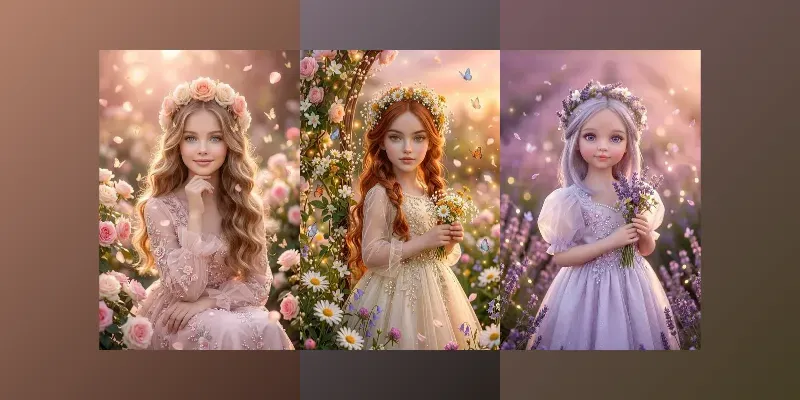 Enchanted Floral Princess Portraits generated by undefined