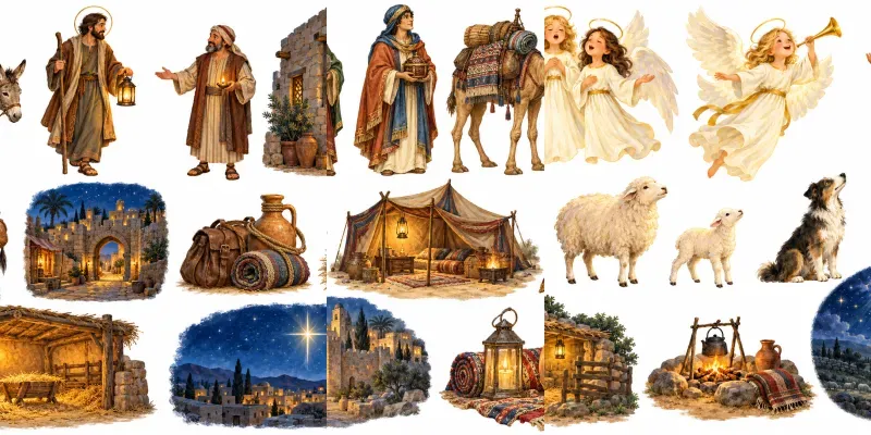 Storybook Nativity Christmas Clipart
