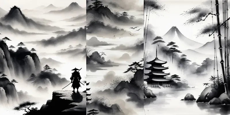 Traditional Japanese Sumie Ink Wash Art generated by undefined