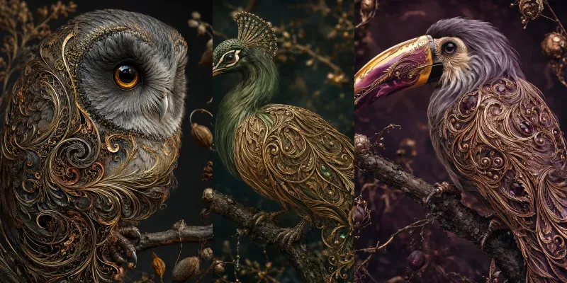 Filigree Songbirds Golden Plumages generated by undefined