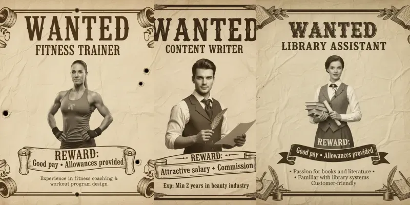 Wild West Vintage Job Ad Posters generated by undefined