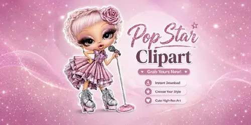 Pop Star Girl Clipart generated by midjourney