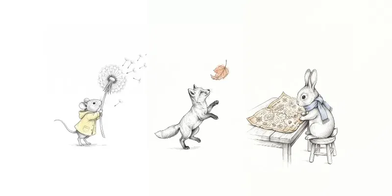 Vintage Ink Sketch Spot Color Animals generated by undefined