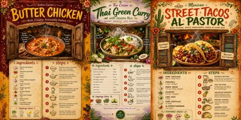 Global Cuisine Recipe Posters generated by undefined