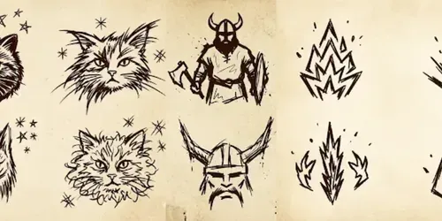 Raw Handscratched Medieval UI Icons generated by gemini-image