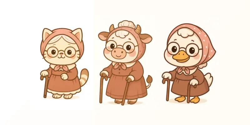 Kawaii Grandma Characters Cozy Cute Art generated by undefined