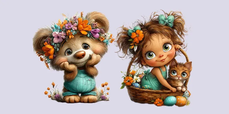 Cartoon Animals Vibrant Easter Clipart generated by undefined