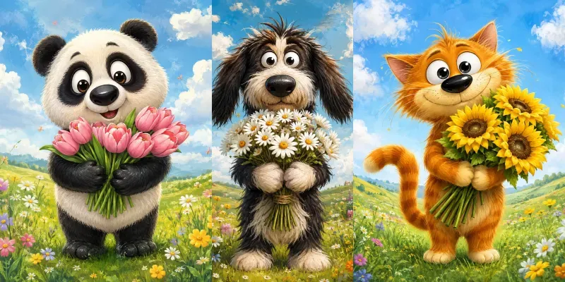 Whimsical Animal Bouquet Art generated by undefined