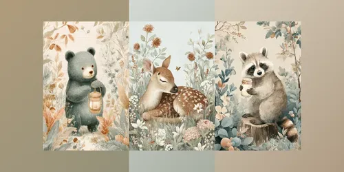 Whimsical Woodland Nursery Art generated by midjourney