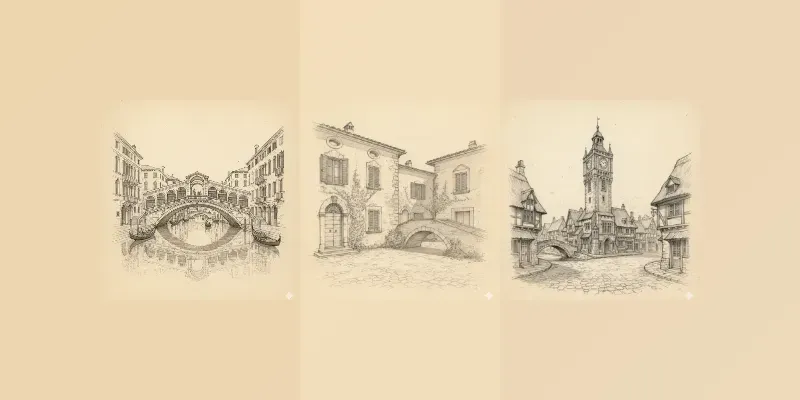 Old World Architecture Pencil Sketches generated by undefined