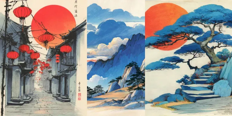 Woodblock Ink Pastel Vintage Prints generated by undefined