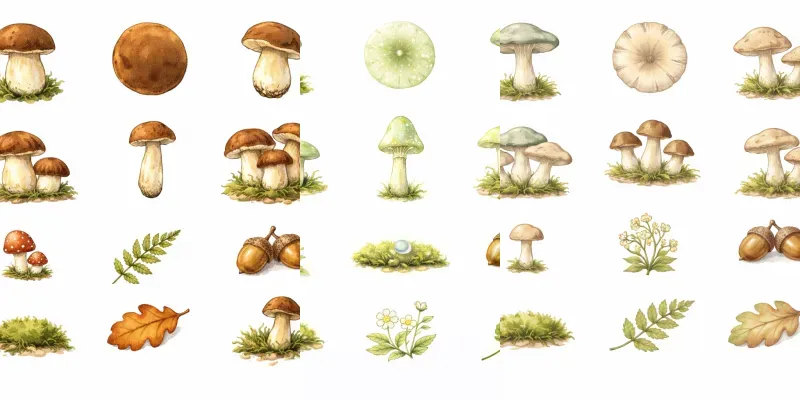 Watercolor Mushroom Forest Clipart generated by undefined
