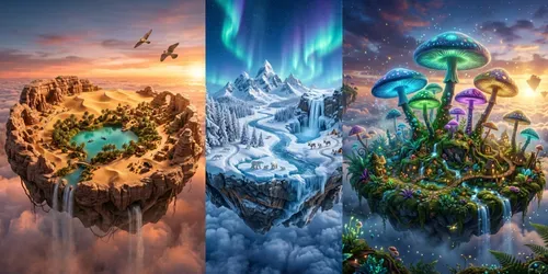Miniature Floating Biome Worlds Creators generated by imagen