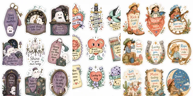 Western Kawaii Quote Sticker Cliparts generated by undefined