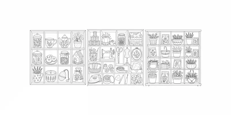 Cozy Shelf Coloring Page Builders generated by undefined