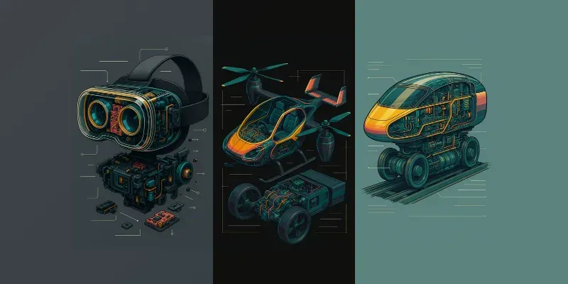 Retro Futuristic Exploded Tech Art generated by undefined