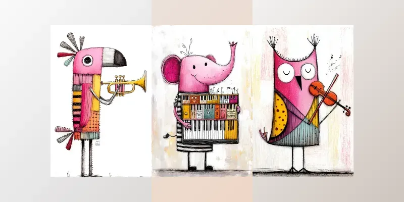 Animals Birds Playing Musical Instruments generated by undefined