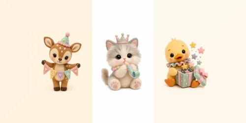 Pastel Felt Birthday Animal Cliparts generated by chatgpt-image