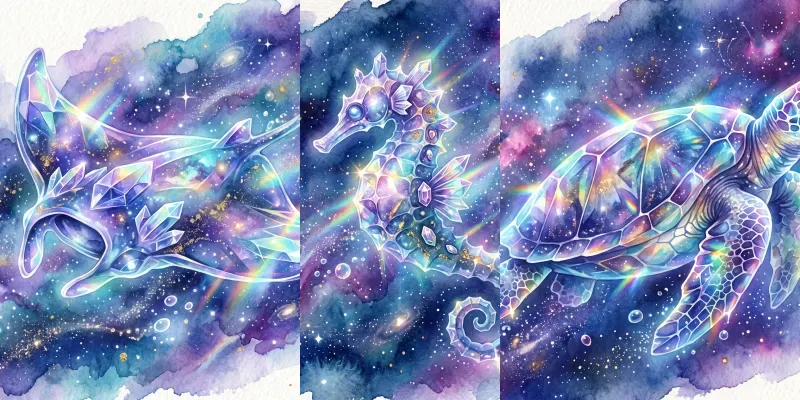 Cosmic Watercolor Crystal Ocean Animals generated by undefined