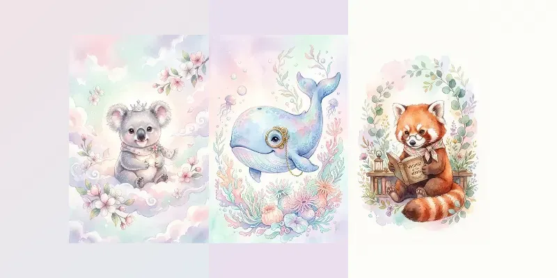 Whimsical Nursery Watercolor Animals Art