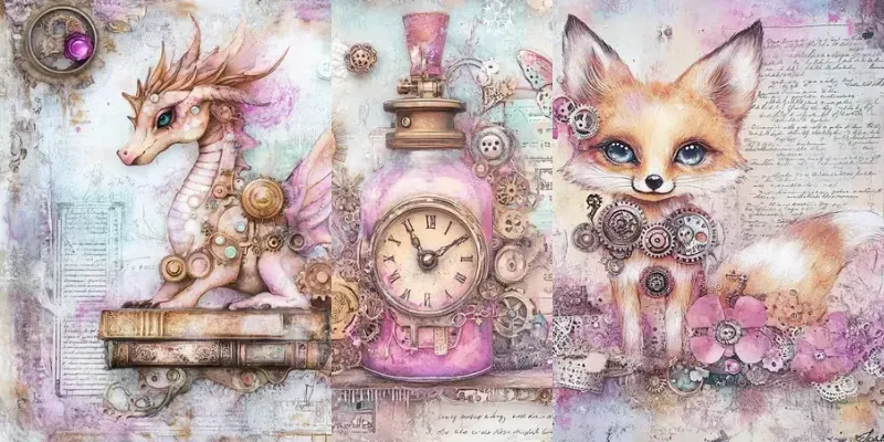 Cute Steampunk Junk Journal Pages generated by undefined