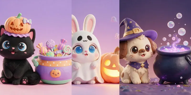 3D Cute Halloween Chibi Animals