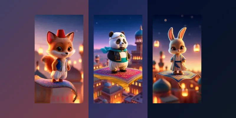 Cute Fantasy Animals On Magic Carpets generated by undefined
