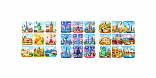 Cute Illustrated World Landmarks Grids generated by chatgpt-image