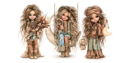 Cute Boho Halloween Girls Etsy Clipart generated by midjourney