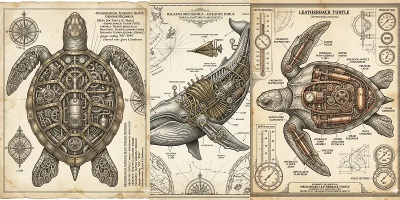 Elite Steampunk Marine Life Line Art generated by undefined