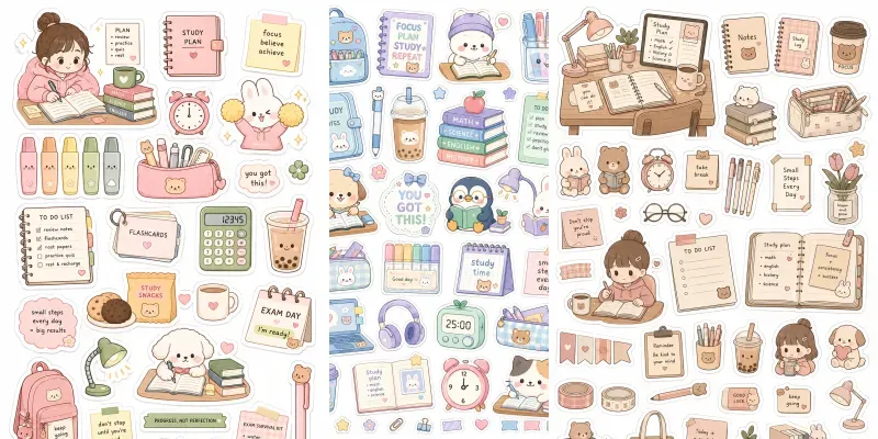 Cozy Kawaii Study Stickers generated by undefined
