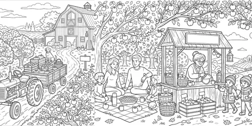 Autumn Apple Orchard Coloring Pages generated by gemini-image