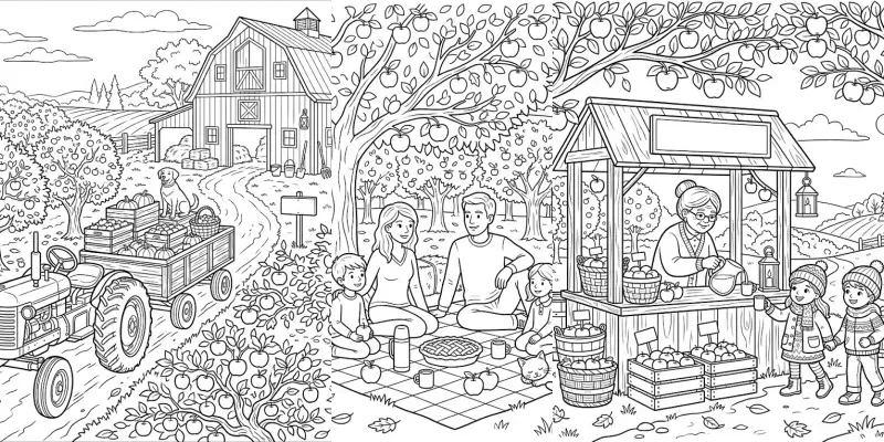 Autumn Apple Orchard Coloring Pages generated by undefined
