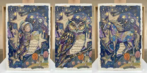 Celestial Naive Mixed Media Art generated by gemini-image