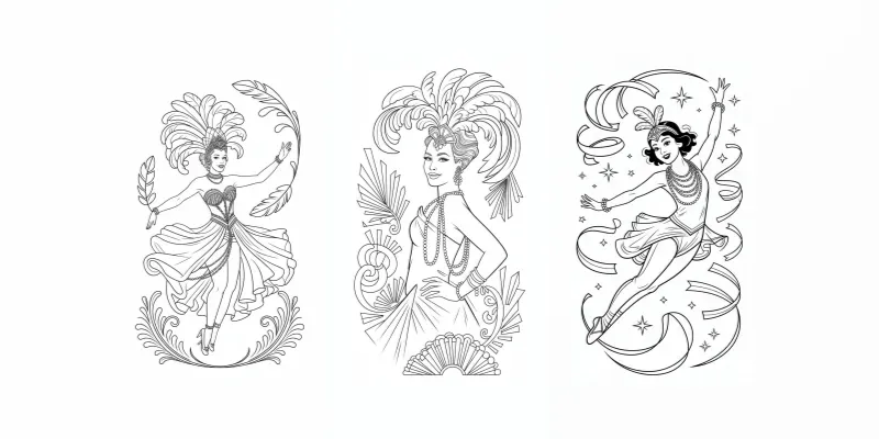 Art Deco Mardi Gras Dancer Coloring Pages generated by undefined