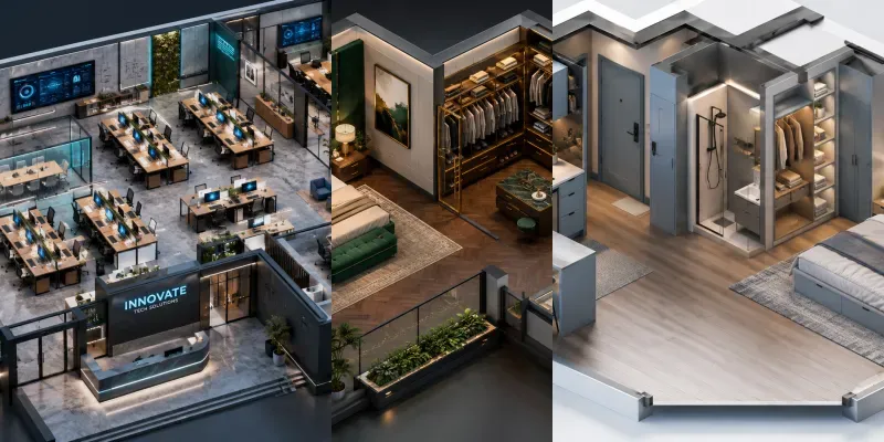 Modern Professional 3D Open Floor Plans generated by undefined