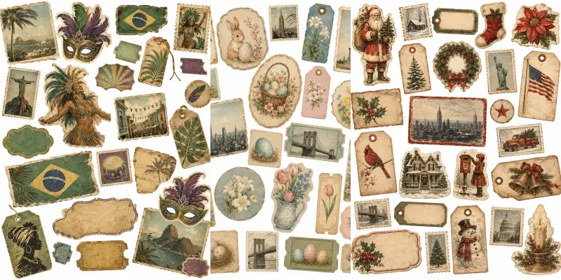 Vintage Fussycut Ephemera Sheets generated by undefined