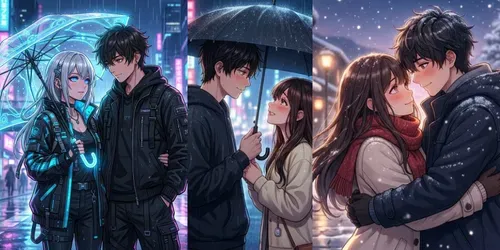 Cinematic Anime Couples In Rain generated by gemini-image