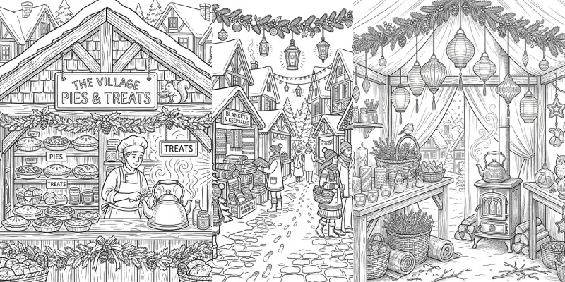 Enchanted Winter Village Market Colorings generated by undefined