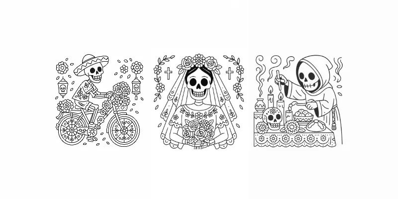 Folk Dia De Los Muertos Coloring Pages generated by undefined