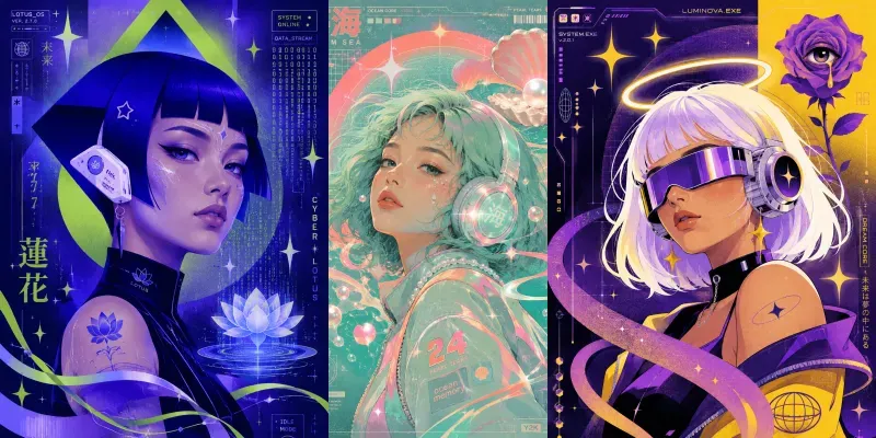 Retro Futuristic Cyber Pop Portraits generated by undefined
