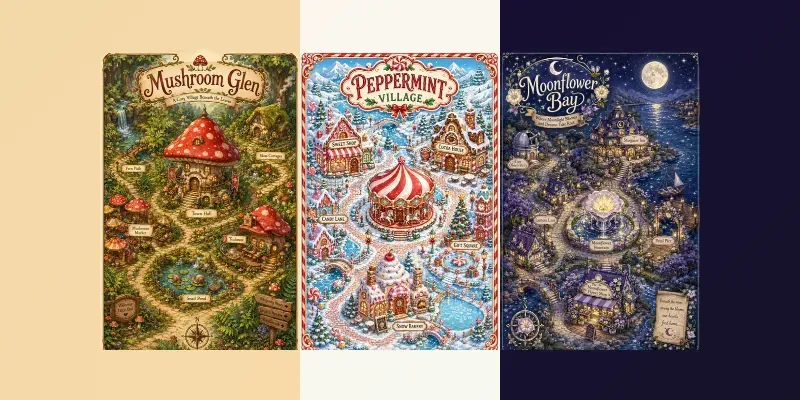 Whimsical Storybook Village Maps generated by undefined